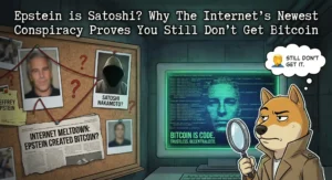 Epstein is Satoshi conspiracy theory explained with Bitcoin open-source code and decentralization concept