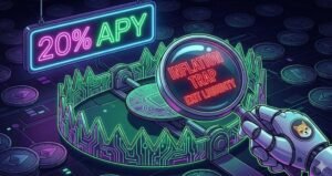 20% crypto APY inflation trap illustration showing high yield risk and exit liquidity warning