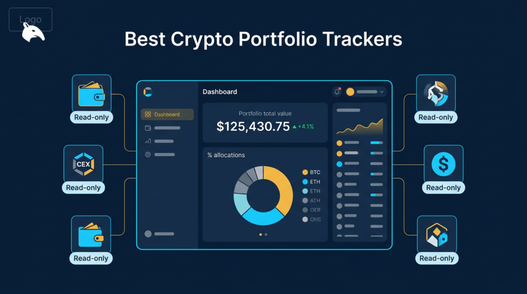 comparison of best crypto portfolio tracking apps in 2026 on a navy fintech background