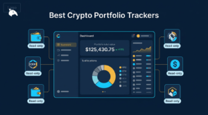 comparison of best crypto portfolio tracking apps in 2026 on a navy fintech background
