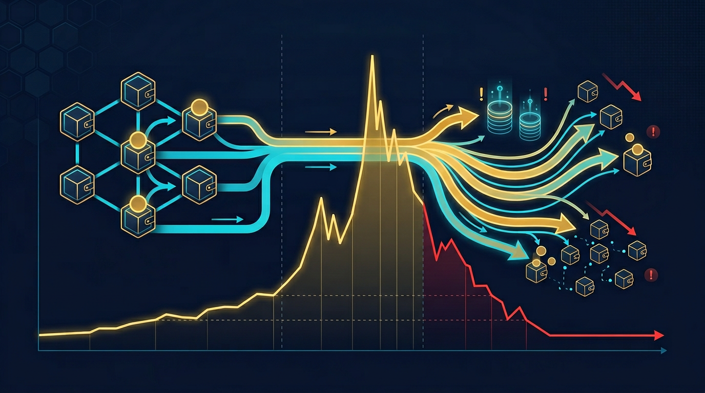 Diagram of insider wallets distributing tokens during a pump-and-dump scheme