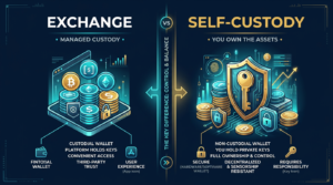 split between exchange and self-custody illustration navy