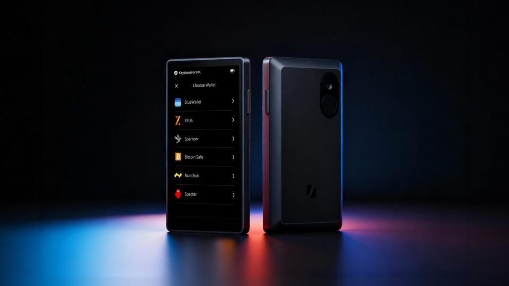 Keystone hardware wallet used for secure Bitcoin and cryptocurrency self custody with air gapped signing