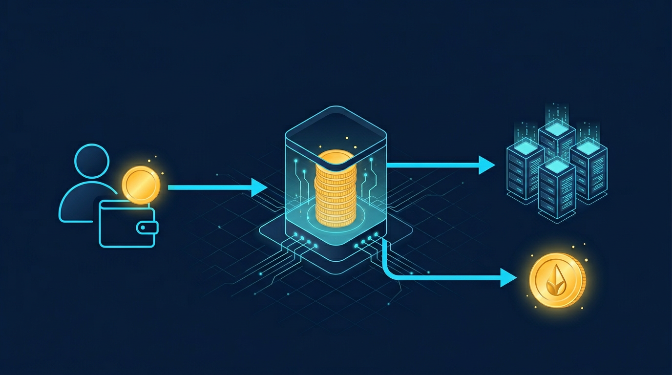 diagram showing liquid staking mint, stake, and redeem flow with derivative token