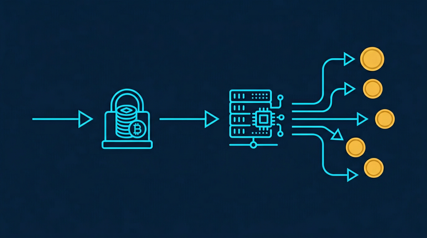 diagram of native staking bond and reward flow from deposit to validator to protocol rewards