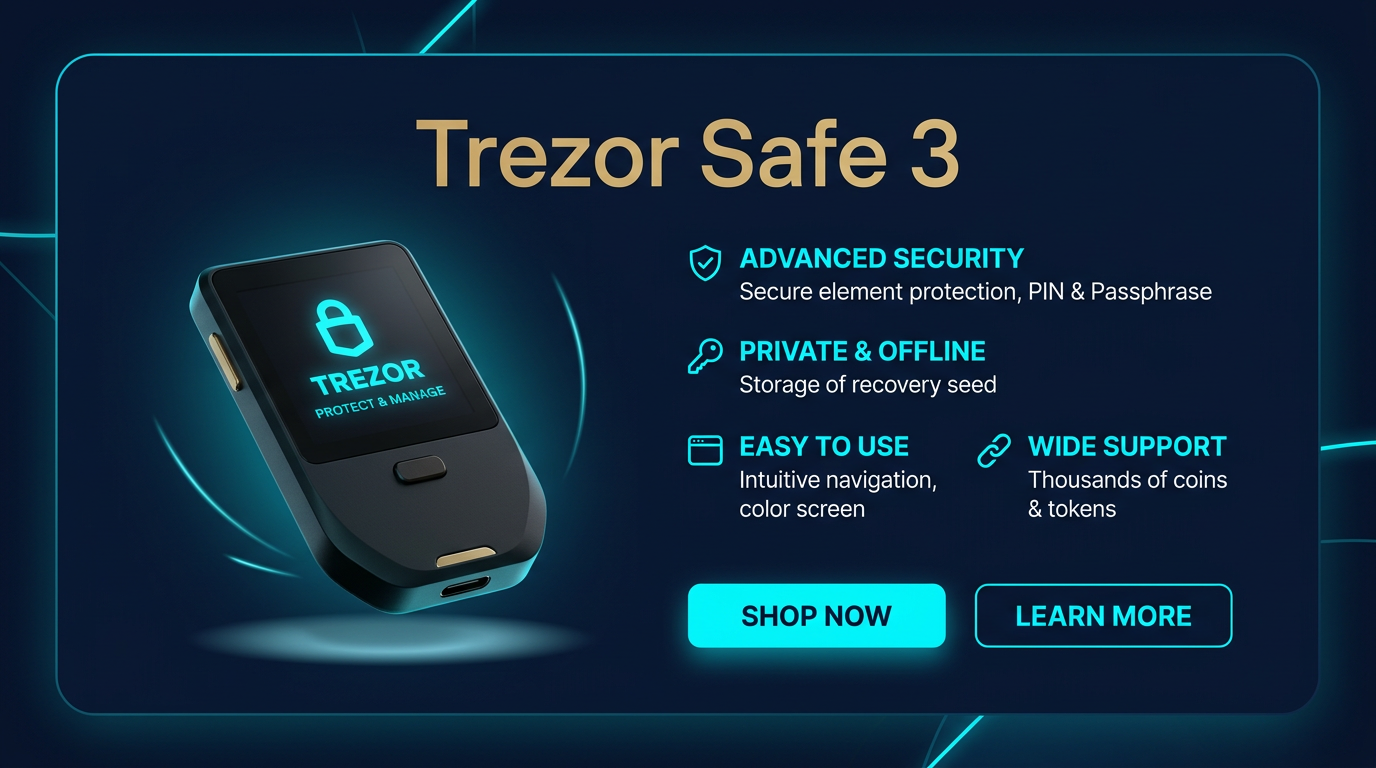 Trezor Safe 3 hardware wallet product photo