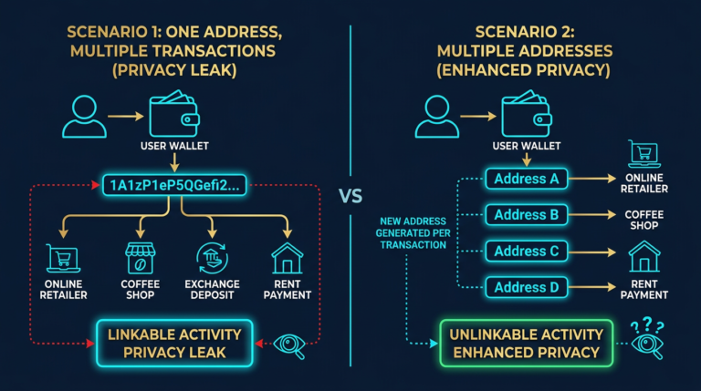 Wallet Address Reuse Risks: What It Exposes On-Chain 4 address reuse and blockchain privacy diagram