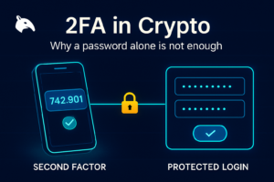 Editorial Snout0x hero showing a smartphone authenticator app with a 6-digit code on the left, a thin cyan beam with a gold padlock in the middle, and a login form panel with masked input rows on the right.