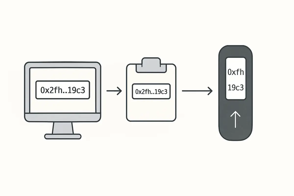 diagram showing address verification steps to detect clipboard hijacking before confirming a transaction