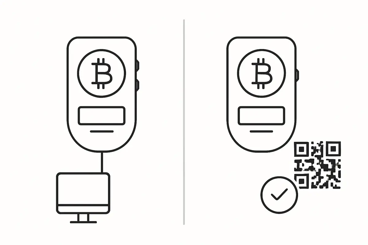 diagram comparing cold storage vs air-gapped wallets and how each signs transactions