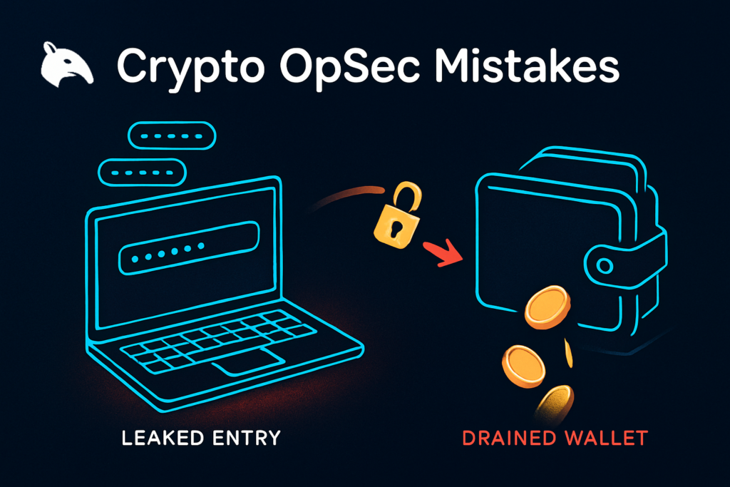 Editorial Snout0x hero showing a laptop with a masked input field on the left, a curved red arrow with a broken gold padlock in the middle, and a drained wallet losing gold coins off the bottom on the right.