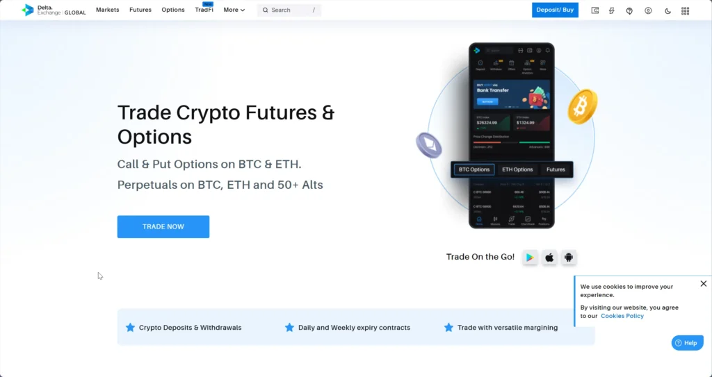 Best Crypto Portfolio Trackers 2026: Route by Workflow 2 Delta Exchange crypto futures and options trading platform interface showing BTC and ETH derivatives trading and perpetual contracts dashboard