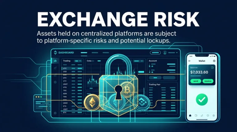 editorial illustration showing crypto trapped behind exchange controls compared with self custody access