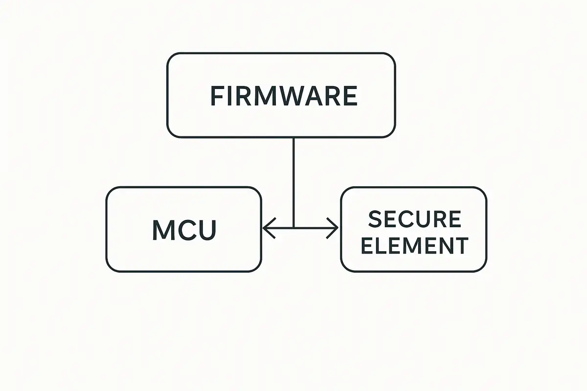diagram of hardware wallet firmware architecture showing main MCU and secure element relationship