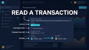 editorial dashboard illustration showing how to inspect status, confirmations, fee, and addresses on a crypto transaction page