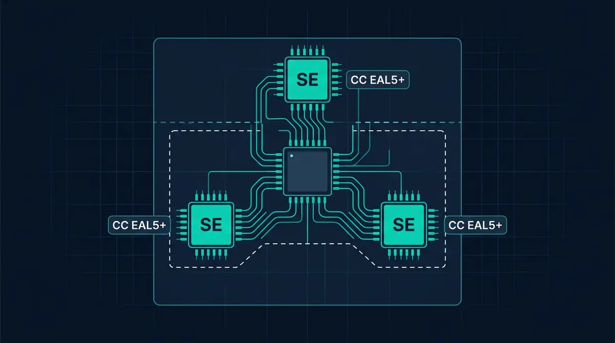 infographic showing three secure elements inside the Keystone 3 Pro with CC EAL5+ certification labels