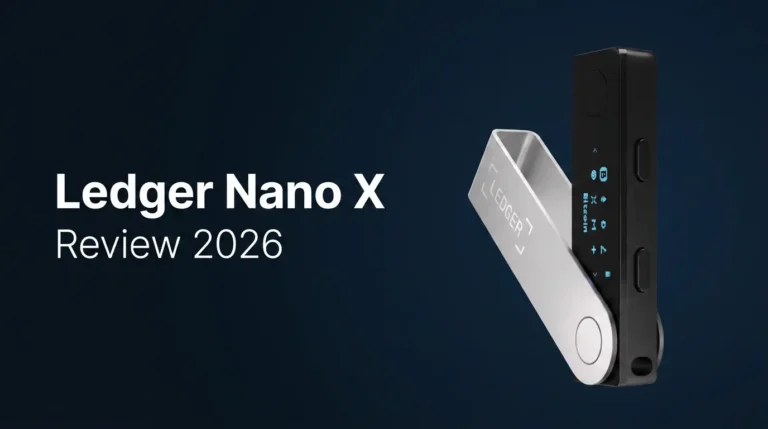 Ledger Nano X Review 2026 featured image showing the hardware wallet product on dark background