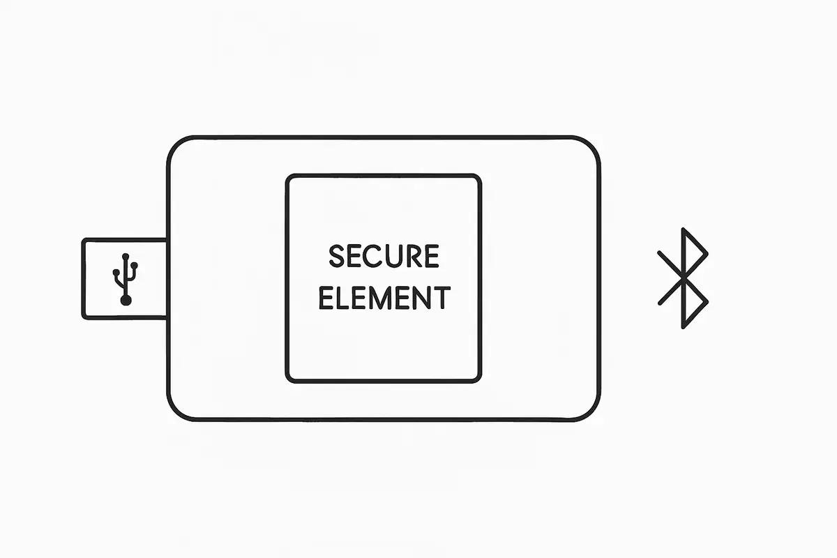 diagram of Ledger hardware wallet secure element architecture with USB and Bluetooth connectivity