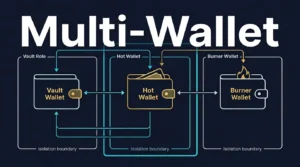 editorial diagram showing a multi wallet crypto strategy with vault hot and burner wallet roles