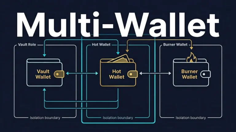 editorial diagram showing a multi wallet crypto strategy with vault hot and burner wallet roles