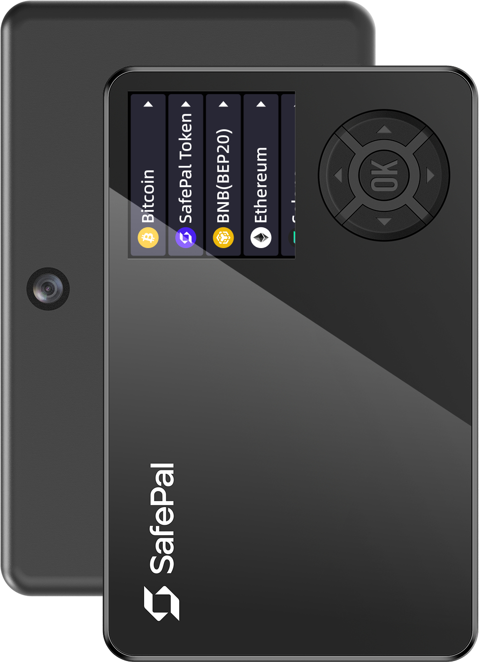 SafePal S1 Pro air-gapped hardware wallet front and back view showing 1.3-inch screen and d-pad buttons