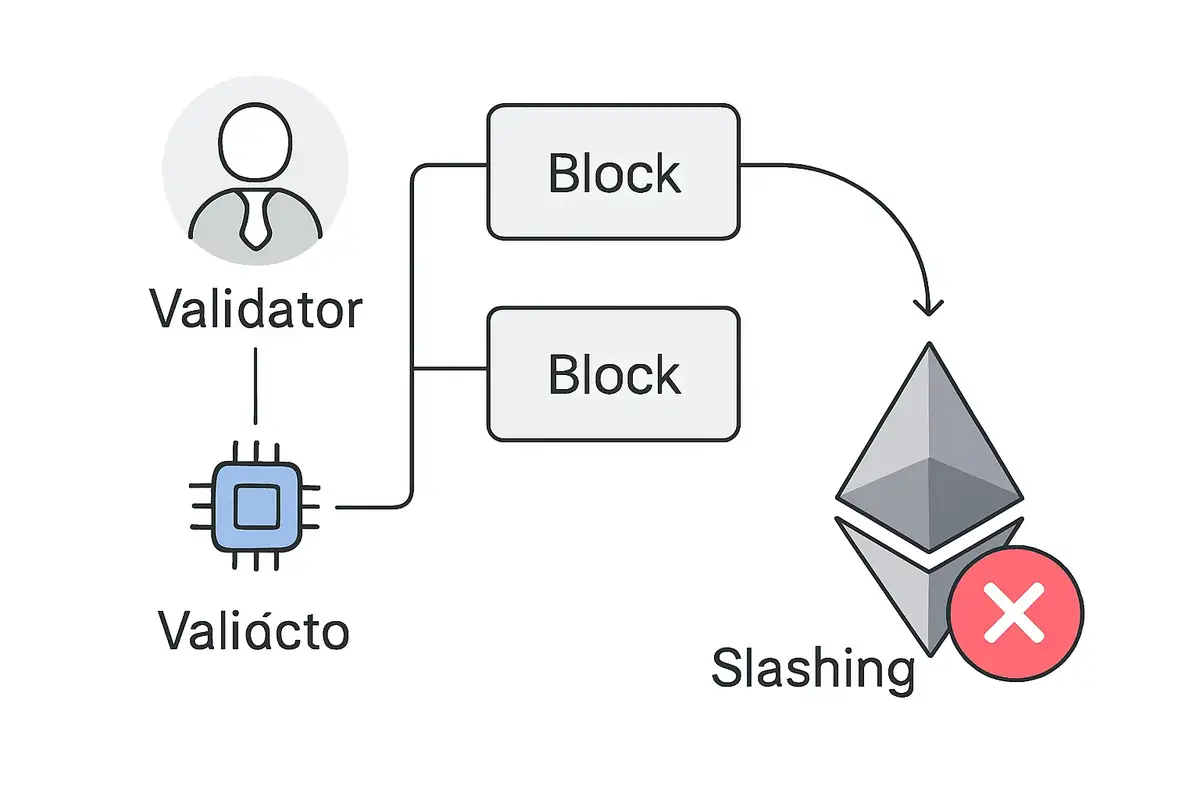diagram showing a validator double vote triggering slashing in Ethereum proof of stake