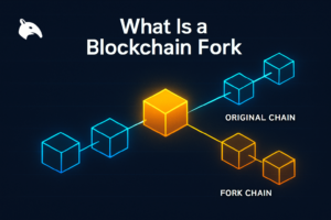 Editorial Snout0x hero showing a chain of three cyan hexagonal blocks meeting a single gold pivot block in the center and splitting into two continuation branches on the right.