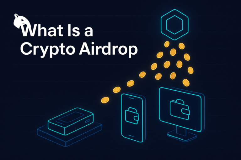 Editorial Snout0x hero showing a hexagonal protocol node distributing a downward shower of blank gold coins that lands in three different wallet types arranged in a row below.
