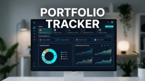 editorial dashboard illustration showing a portfolio tracking app monitoring wallets exchanges and allocations